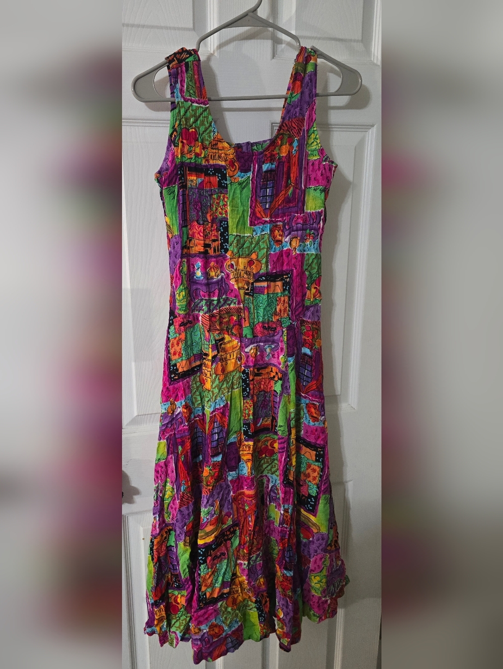 Vintage Carole Little Vibrant Multicolor Patchwork Maxi Dress - Sleeveless Sz 12